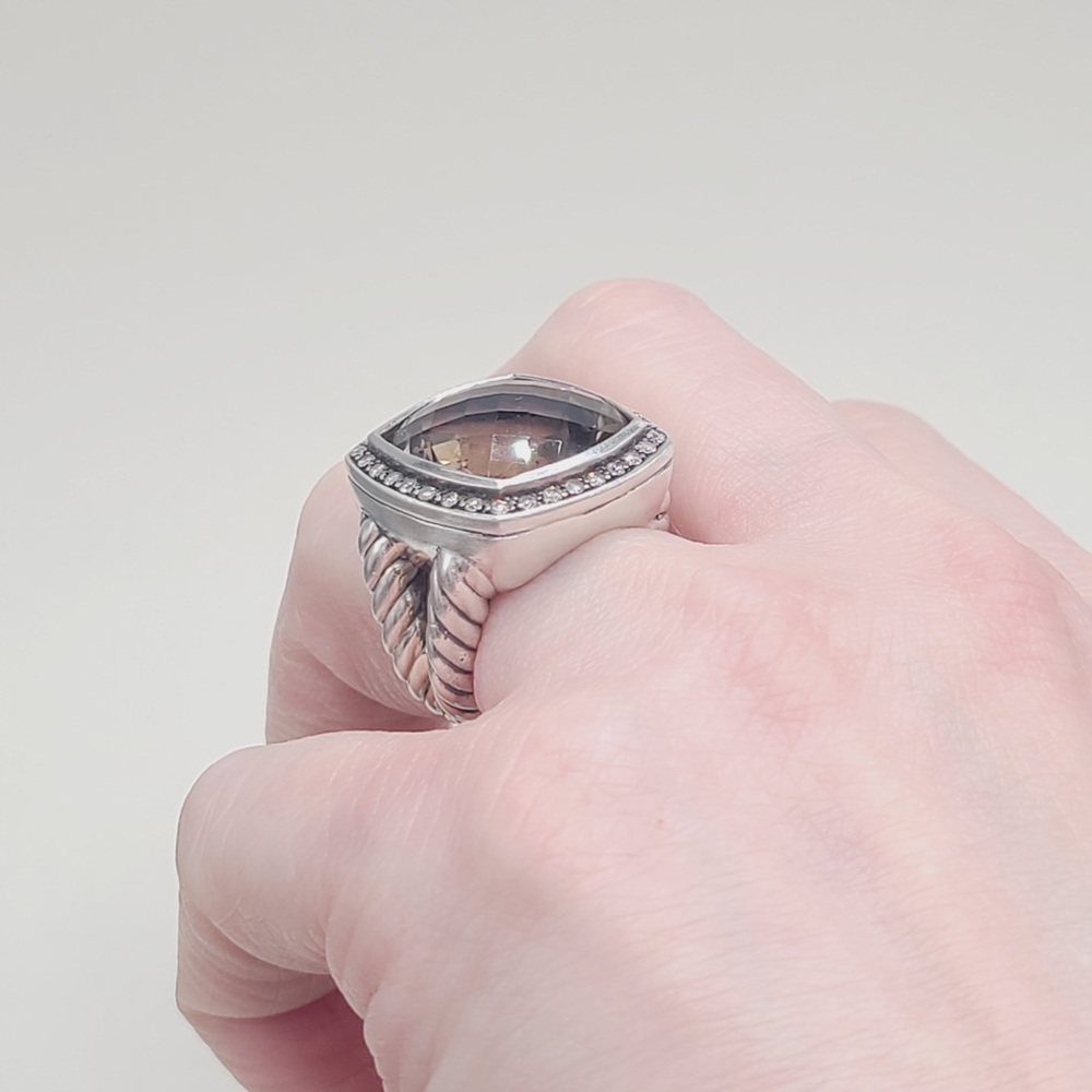 David Yurman Albion Moonlight Ice 17mm Smoky Quartz Diamond Ring - Picture 7 of 10